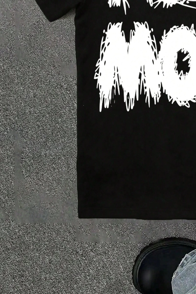 Erkek Bol Sokak Grafik Para Marka Baskılı Grafiti Tişört