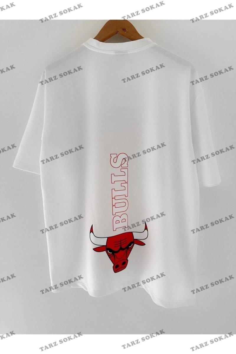 Erkek Bulls Oversize Baskılı Pamuklu Bisiklet Yaka Kısa Kollu