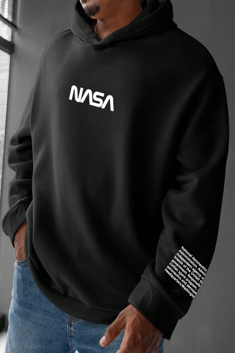 Erkek Büyük Beden Mektup Baskılı Kapüşonlu Sweatshirt, Moda Uzun Kollu Kapüşo