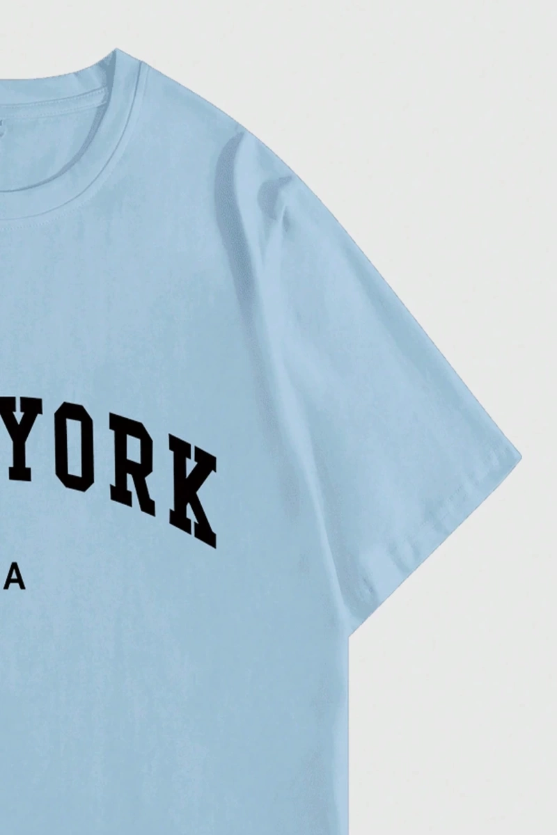 Erkek Büyük Beden New York Mektup Baskılı Yuvarlak Yaka Kısa Kollu Rahat Tişö