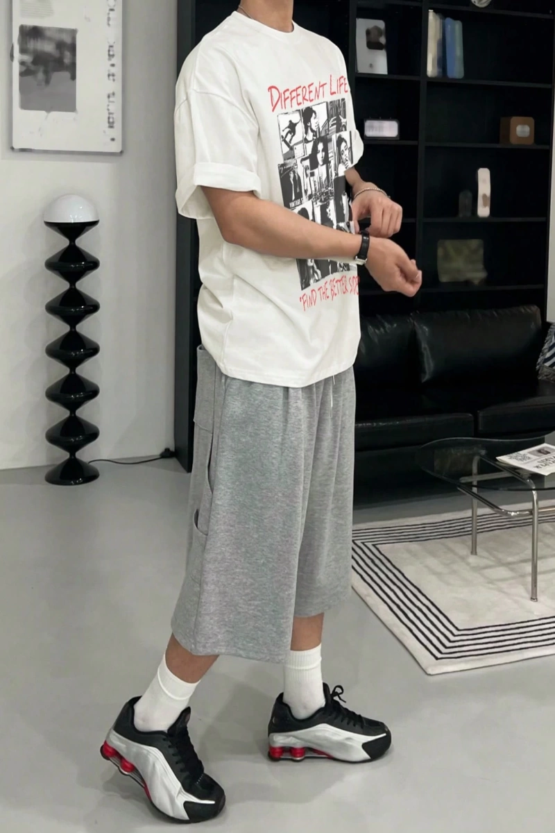 Erkek Büyük Boy Grafik Harf Baskılı Sokak Günlük Tişört