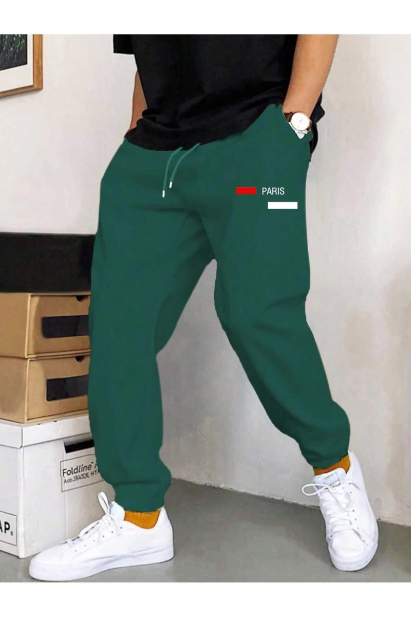 Erkek Büzgülü Bel Harf Desenli Jogger Pantolon