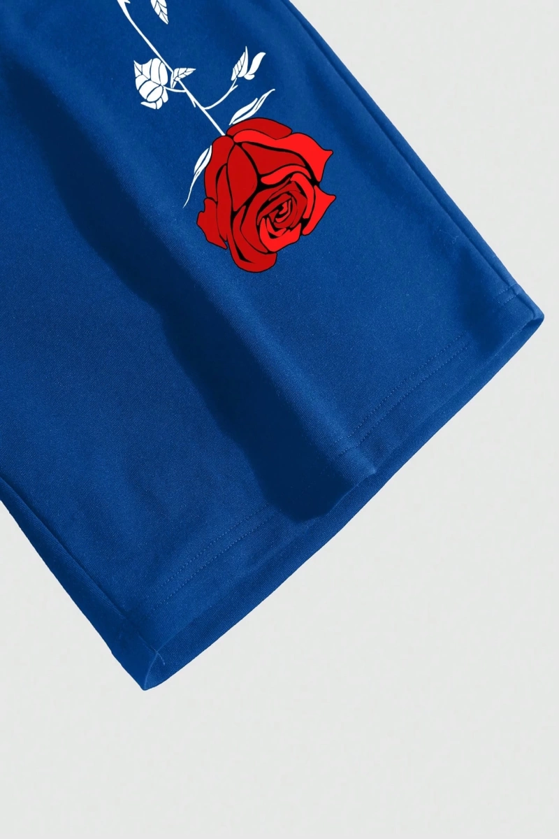 Erkek Çiçek Ve Slogan Baskılı Bağcıklı Bel Şortu Dışarı Çıkma Moda Bağcıkl