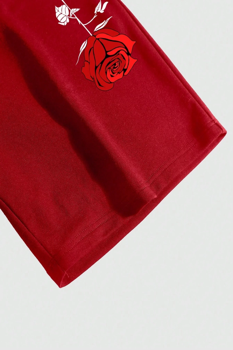 Erkek Çiçek Ve Slogan Baskılı Bağcıklı Bel Şortu Dışarı Çıkma Moda Bağcıkl