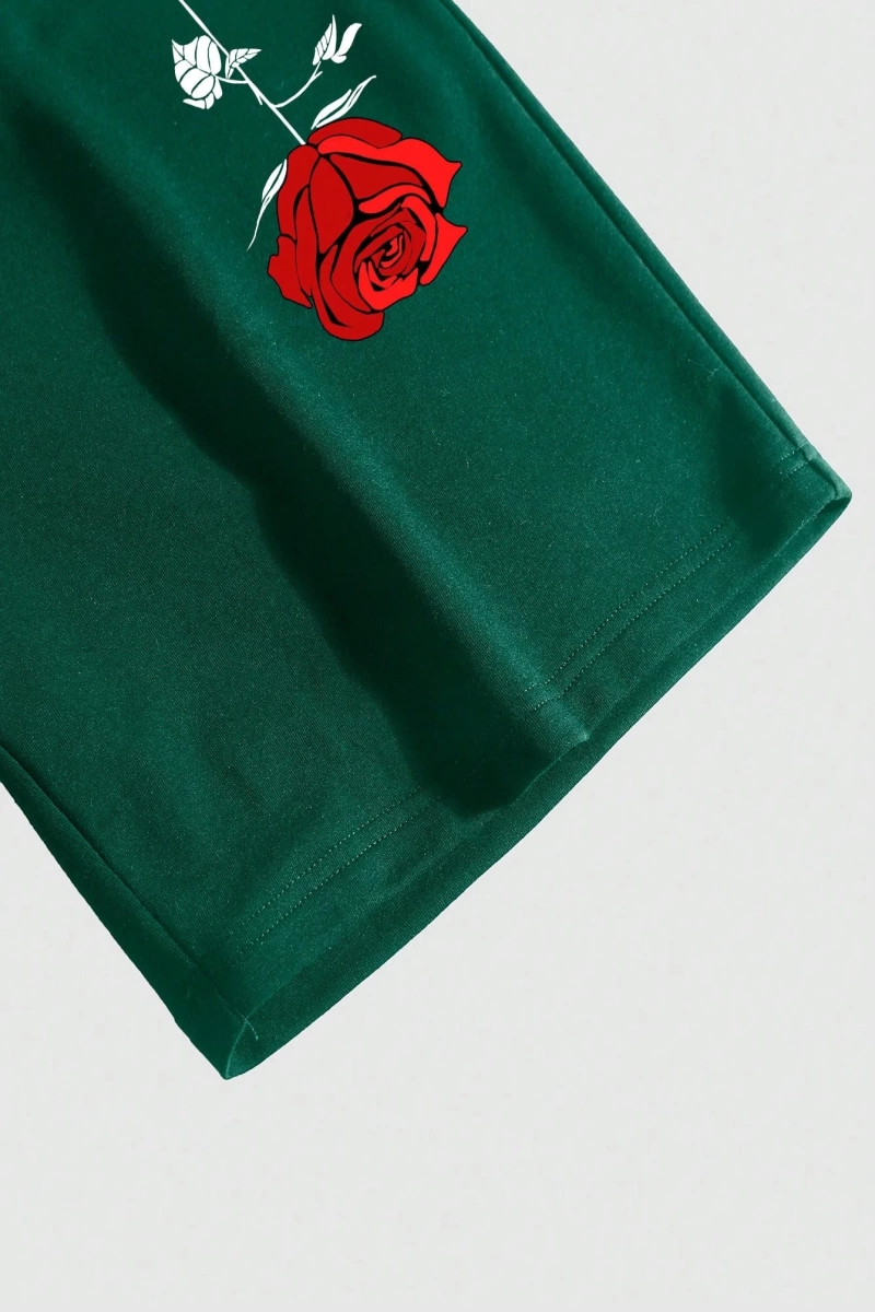 Erkek Çiçek Ve Slogan Baskılı Bağcıklı Bel Şortu Dışarı Çıkma Moda Bağcıkl