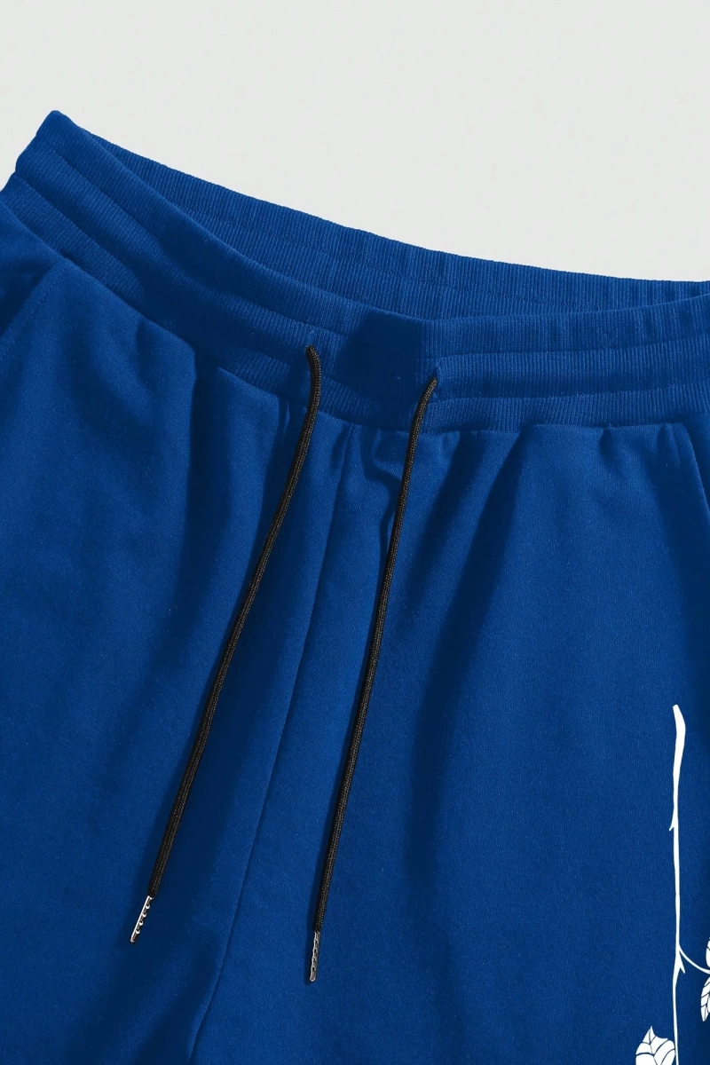 Erkek Çiçek Ve Slogan Baskılı Bağcıklı Bel Şortu Dışarı Çıkma Moda Bağcıkl