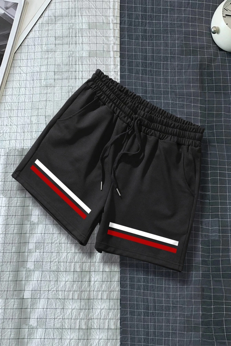Erkek Çizgili Baskılı Bağcıklı Bel Şort Sweat Graffiti Koca