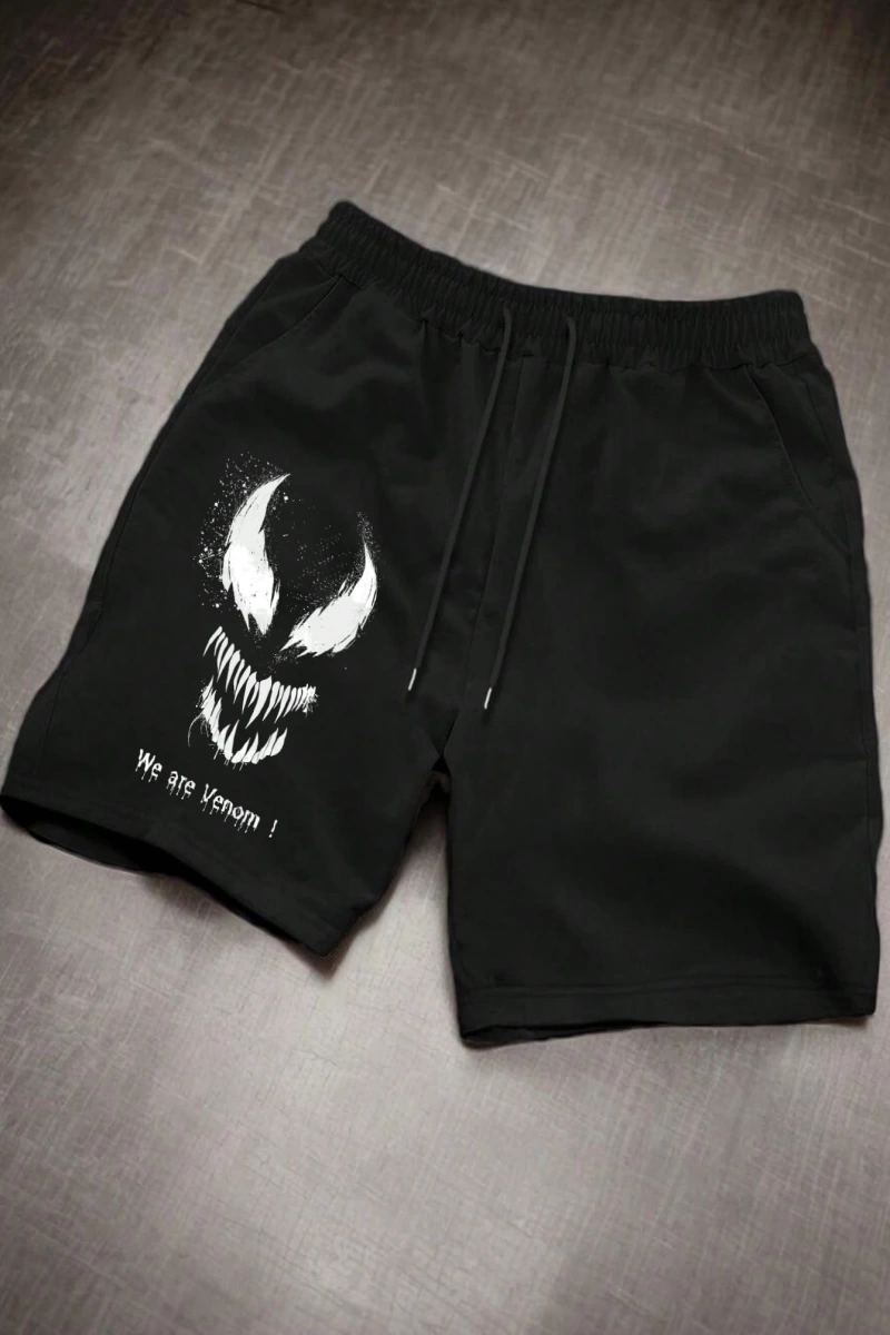 Erkek Demon Venom Baskılı Günlük Spor Şortları, Yaz