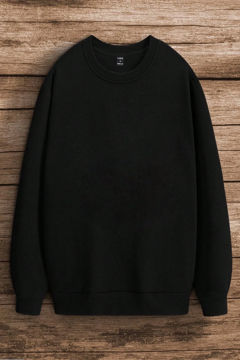 Erkek Düz Renk Bol Kesim Düşük Omuz Polar Kapüşonlu Sweatshirt