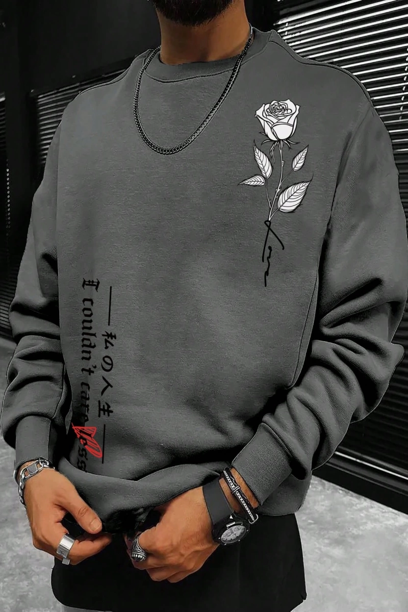 Erkek Düz Renk Düşük Omuz Bol Kesim Kapşonlu Sweatshirt Bağcıklı
