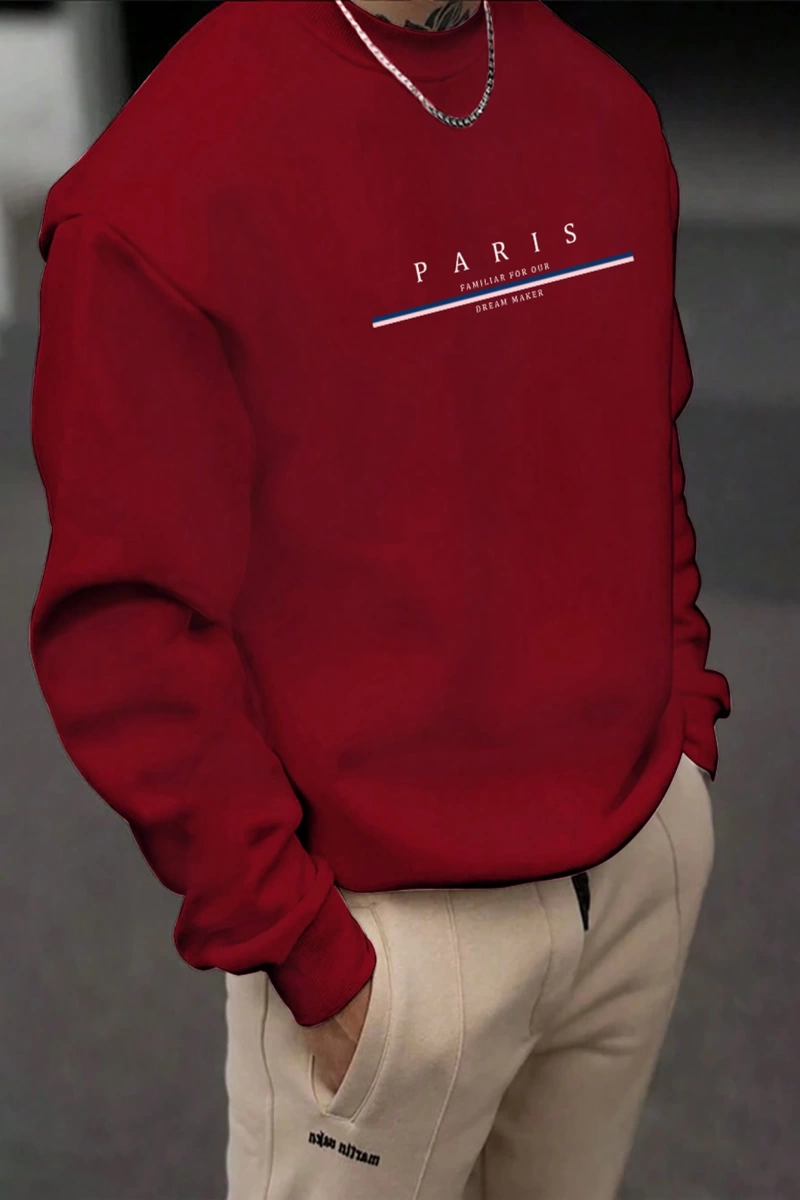 Erkek Düz Renk Düşük Omuz Bol Kesim Kapşonlu Sweatshirt Bağcıklı