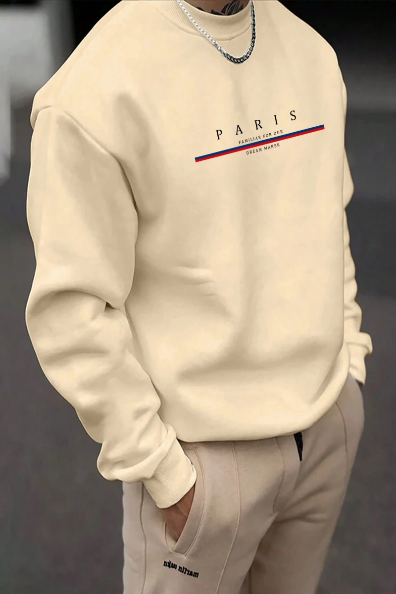 Erkek Düz Renk Düşük Omuz Bol Kesim Kapşonlu Sweatshirt Bağcıklı