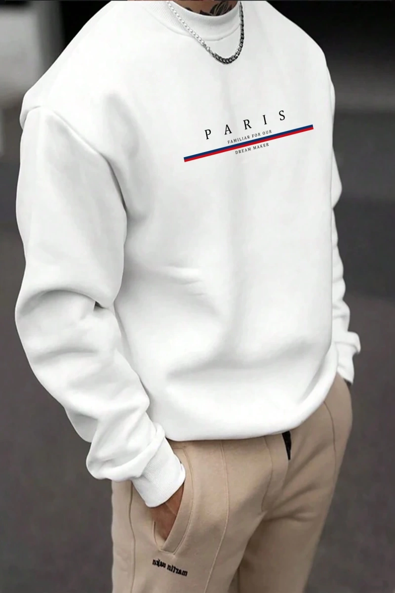 Erkek Düz Renk Düşük Omuz Bol Kesim Kapşonlu Sweatshirt Bağcıklı