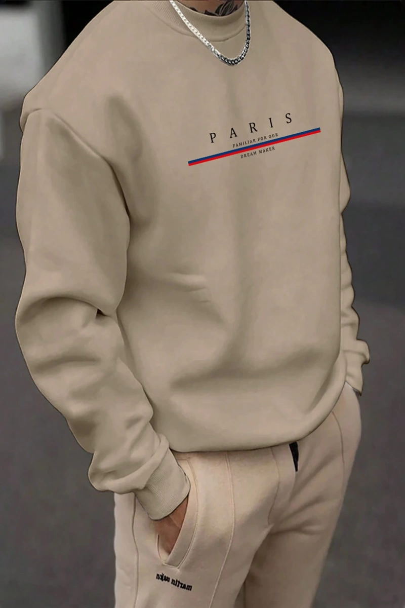 Erkek Düz Renk Düşük Omuz Bol Kesim Kapşonlu Sweatshirt Bağcıklı