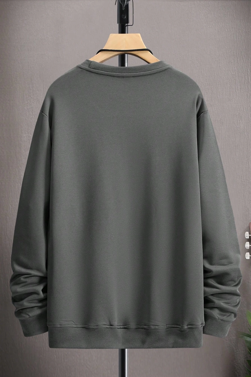 Erkek Düz Renk Düşük Omuz Bol Kesim Kapşonlu Sweatshirt Bağcıklı