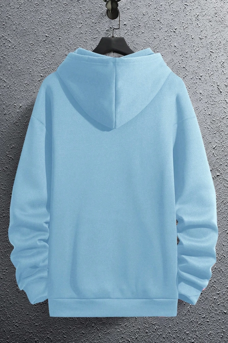 Erkek Düz Renk Düşük Omuz Bol Kesim Kapşonlu Sweatshirt Bağcıklı
