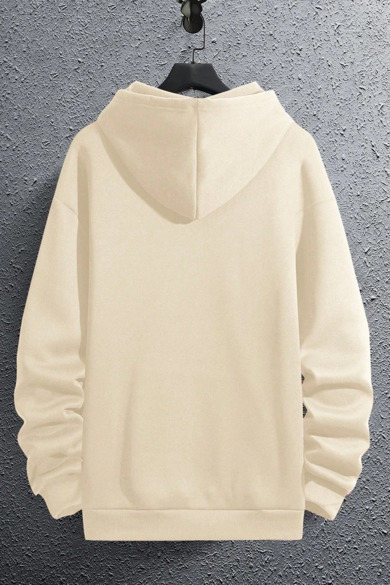 Erkek Düz Renk Düşük Omuz Bol Kesim Kapşonlu Sweatshirt Bağcıklı