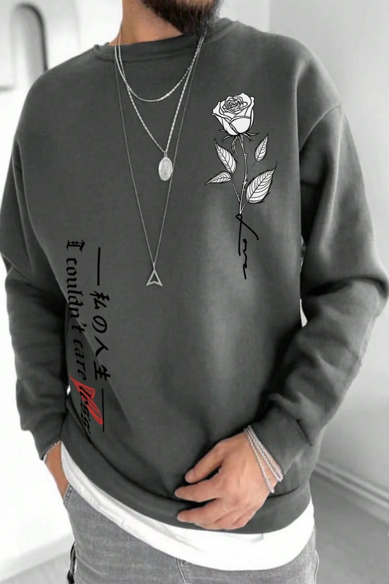 Erkek Düz Renk Düşük Omuz Bol Kesim Kapşonlu Sweatshirt Bağcıklı