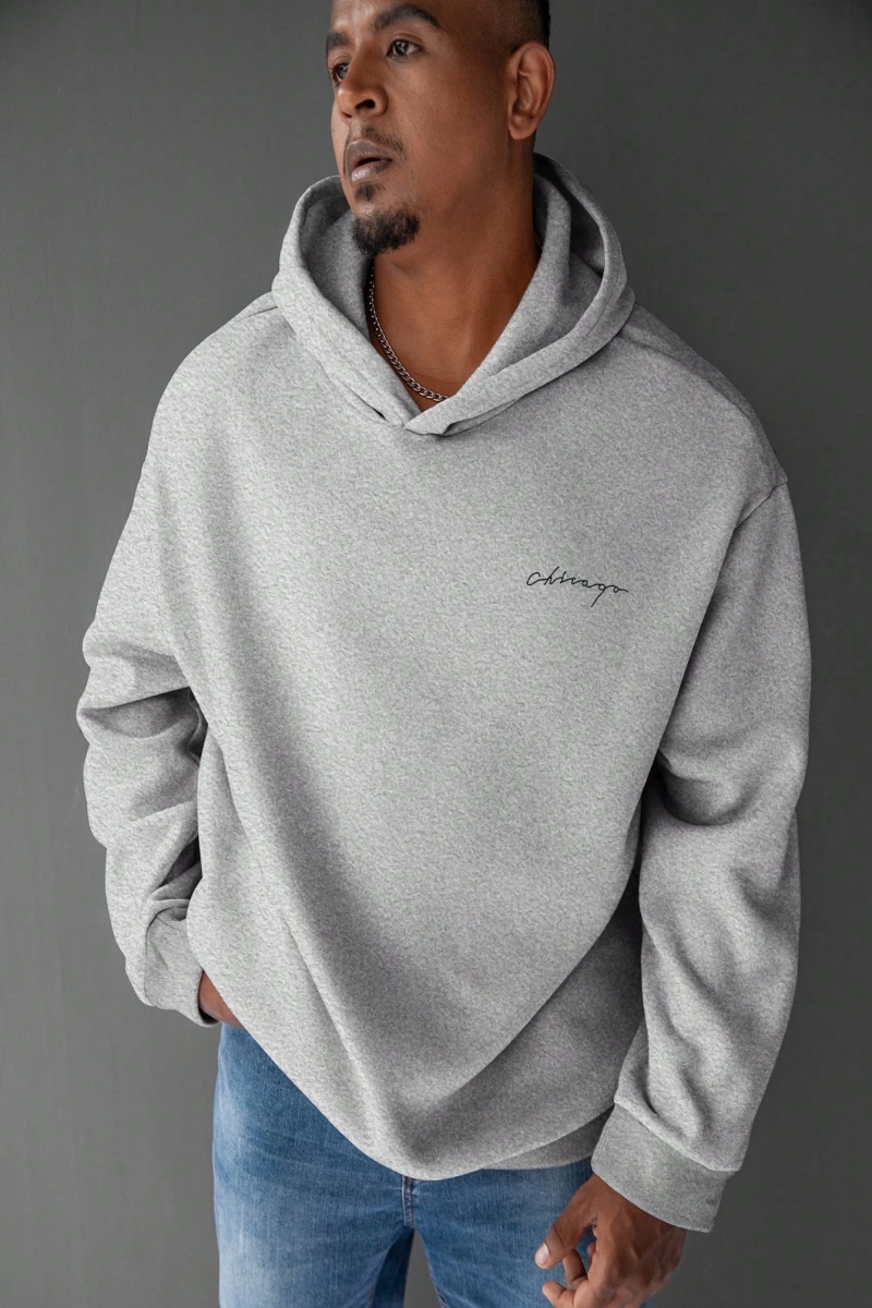 Erkek Düz Renk Düşük Omuz Bol Kesim Kapşonlu Sweatshirt Bağcıklı