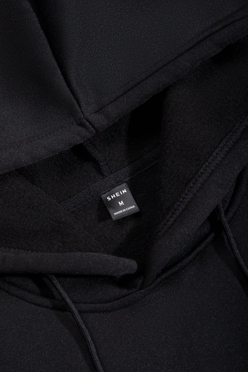 Erkek Düz Renk Düşük Omuz Bol Kesim Kapşonlu Sweatshirt Bağcıklı