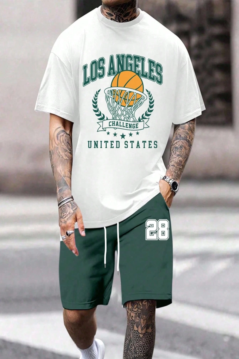 Erkek Fitted Basketbol Ligi Yaratıcı Baskılı Kısa Kollu Takım Elbise