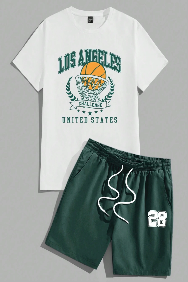 Erkek Fitted Basketbol Ligi Yaratıcı Baskılı Kısa Kollu Takım Elbise