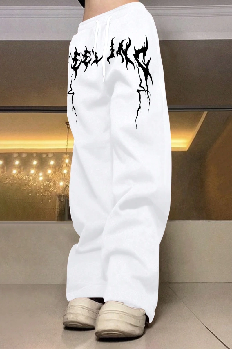 Erkek Genç Sokak Giyimi, Siyah, Beyaz ve Gri Renklerinde Düz Paça Eşofman Pant