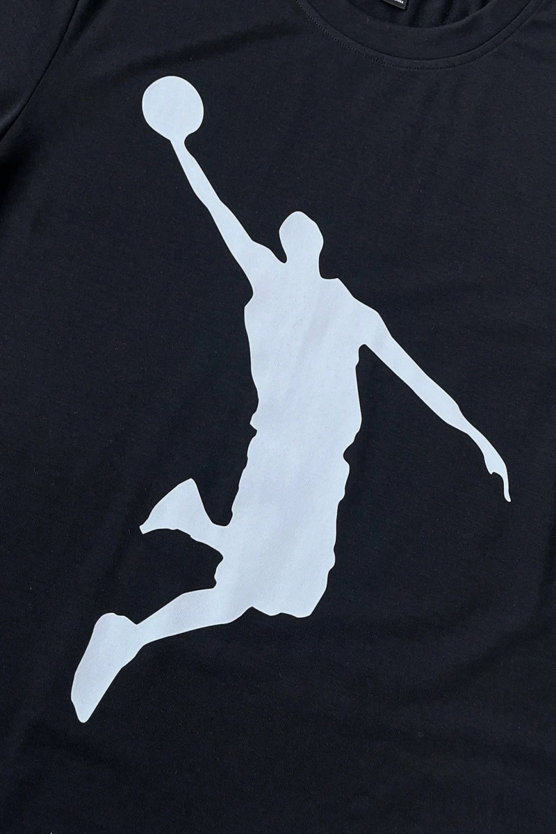 Erkek Genç Sokak INS Basketbol Forması Tarzı Tişört Seti, Klasik Siyah ve Bey