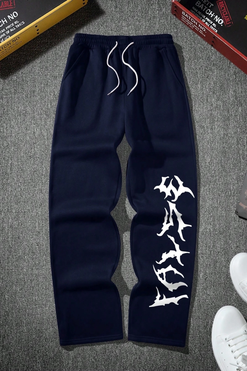 Erkek Gotik Yazı Tipi Baskılı Bağcıklı Jogger Pantolon