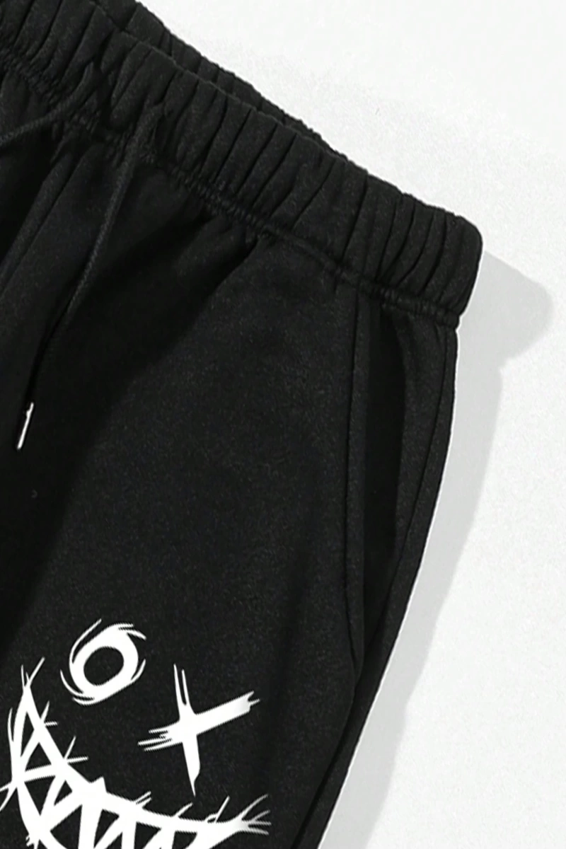 Erkek Gülen Yüz Baskılı Bağcıklı Bel Jogger Pantolon