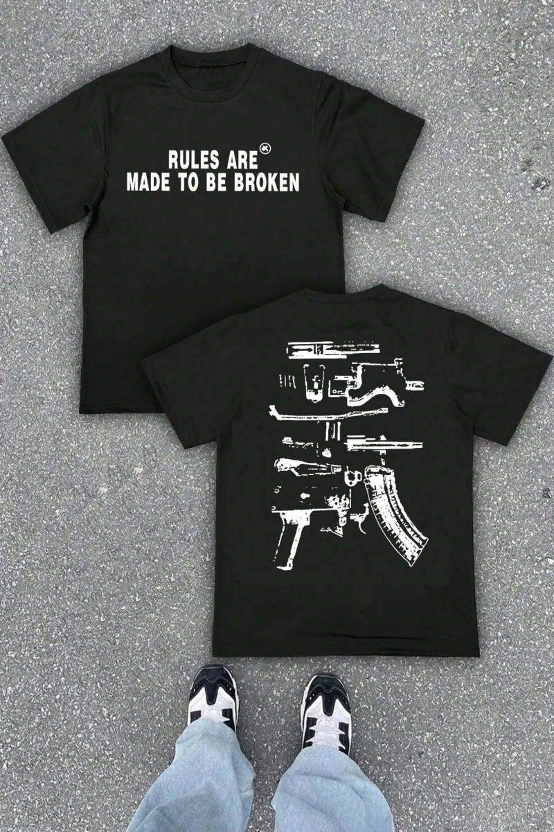 Erkek Günlük Büyük Boy Raglan Yuvarlak Yaka Tişört Grafik D