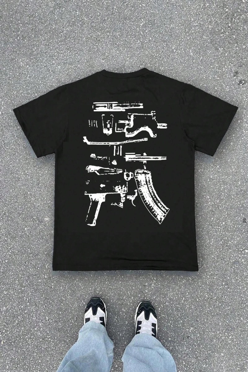 Erkek Günlük Büyük Boy Raglan Yuvarlak Yaka Tişört Grafik D