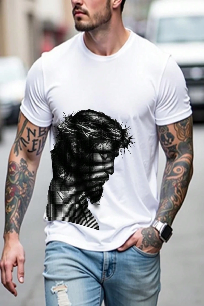 Erkek Günlük Büyük Boy Raglan Yuvarlak Yaka Tişört Grafik D