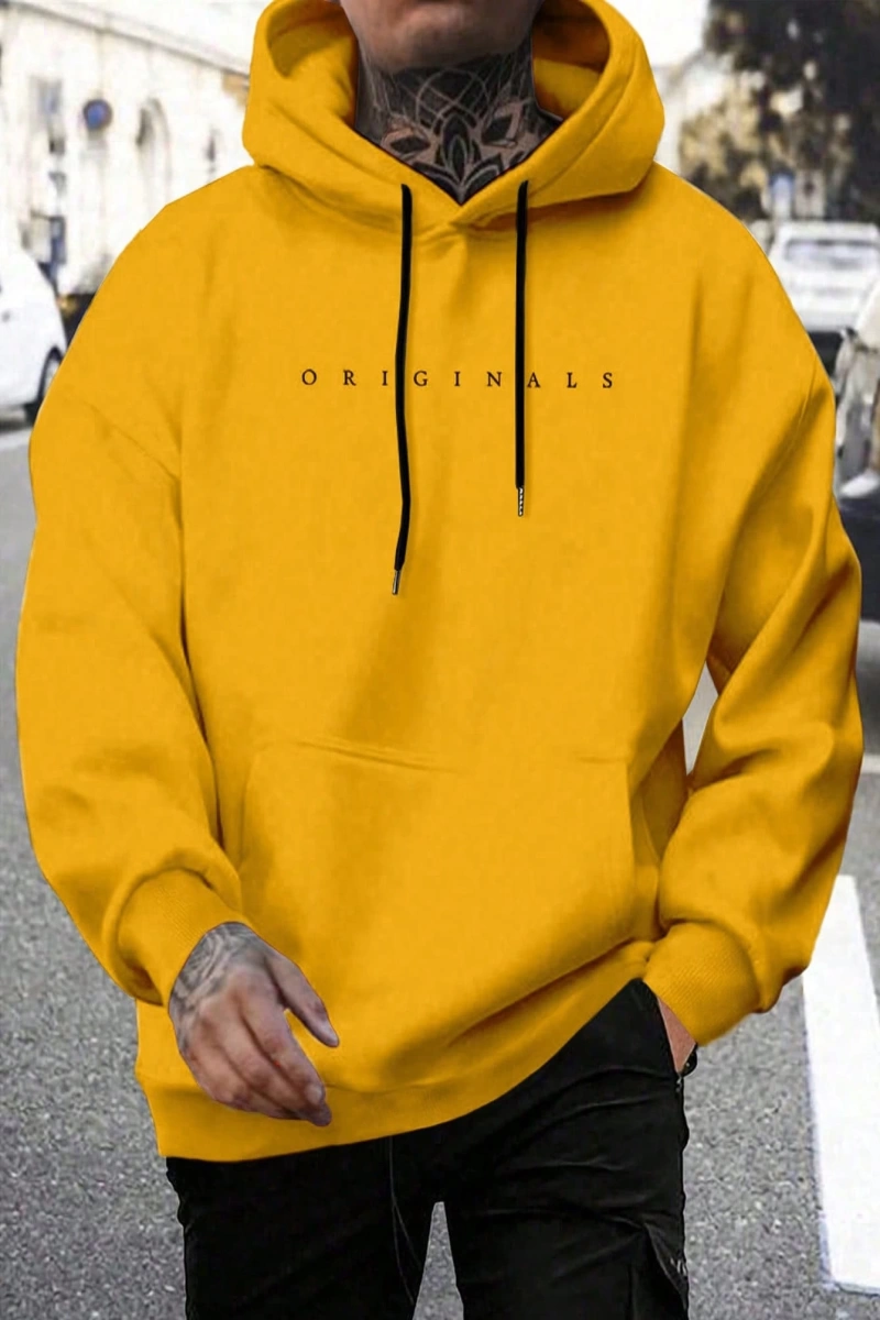 Erkek Günlük Harf Baskılı Kapüşonlu Sweatshirt Bağcıklı