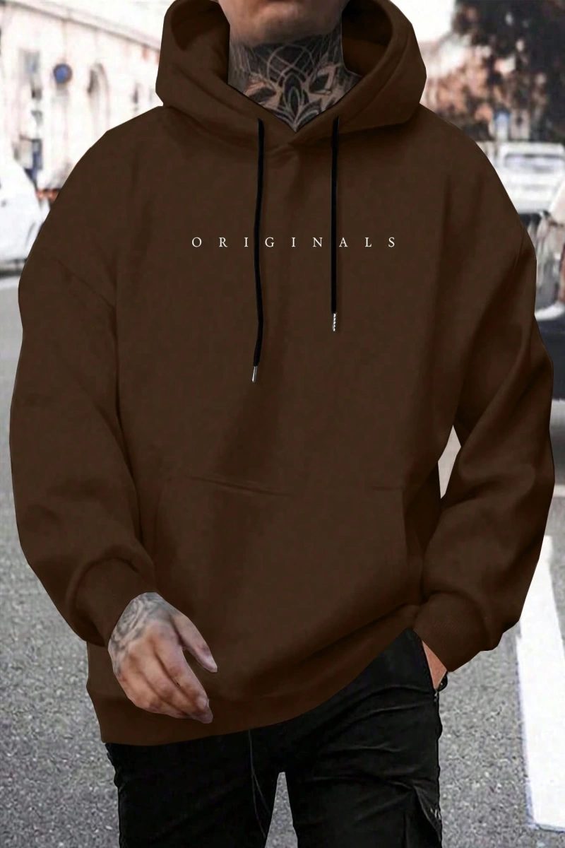 Erkek Günlük Harf Baskılı Kapüşonlu Sweatshirt Bağcıklı
