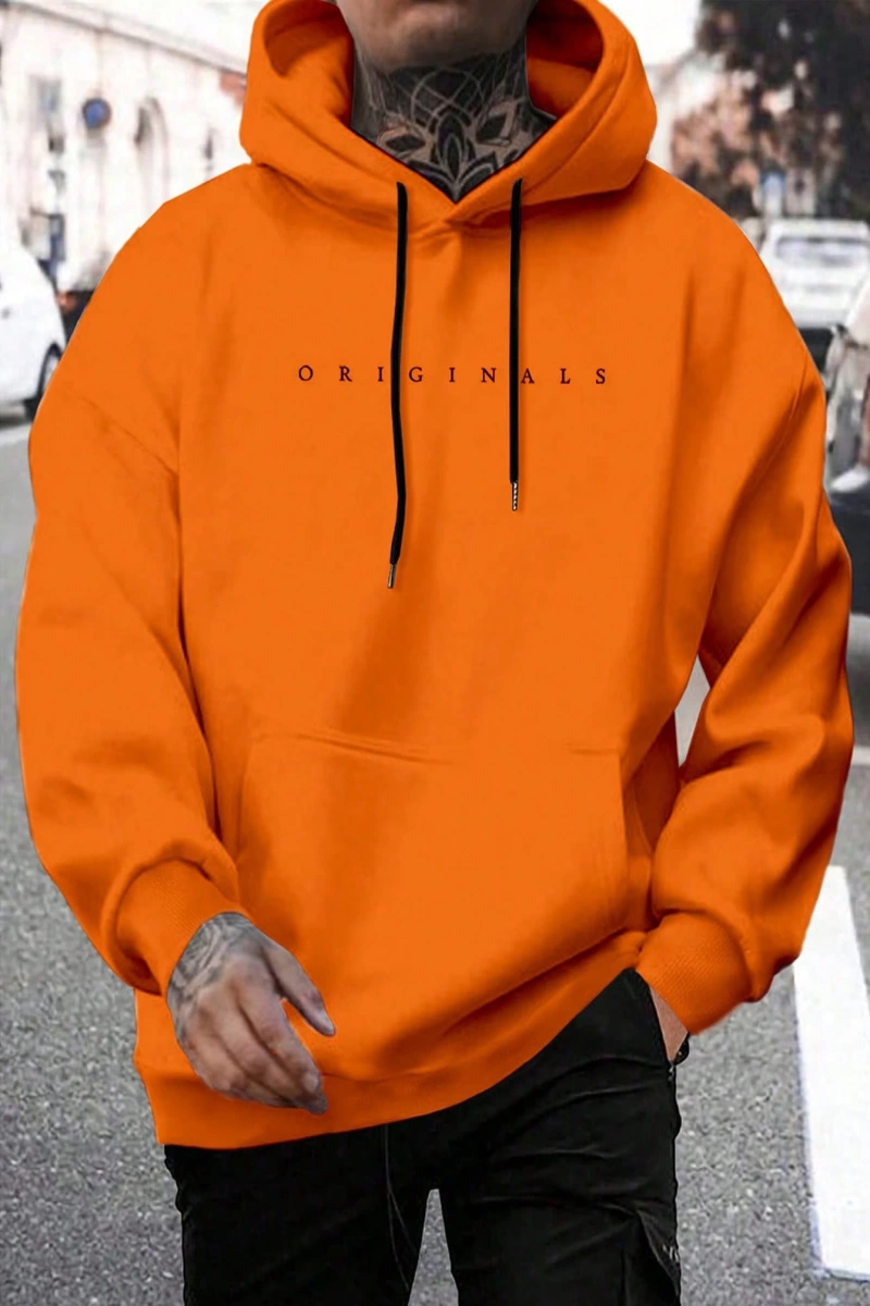 Erkek Günlük Harf Baskılı Kapüşonlu Sweatshirt Bağcıklı