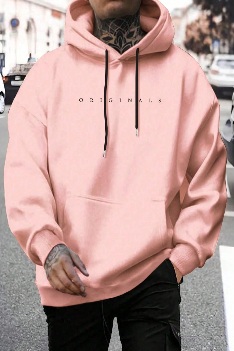 Erkek Günlük Harf Baskılı Kapüşonlu Sweatshirt Bağcıklı