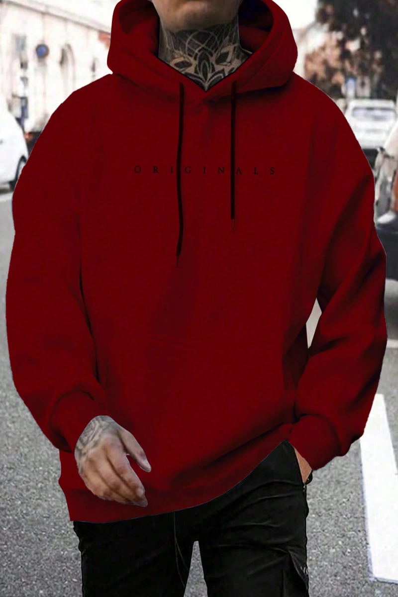 Erkek Günlük Harf Baskılı Kapüşonlu Sweatshirt Bağcıklı