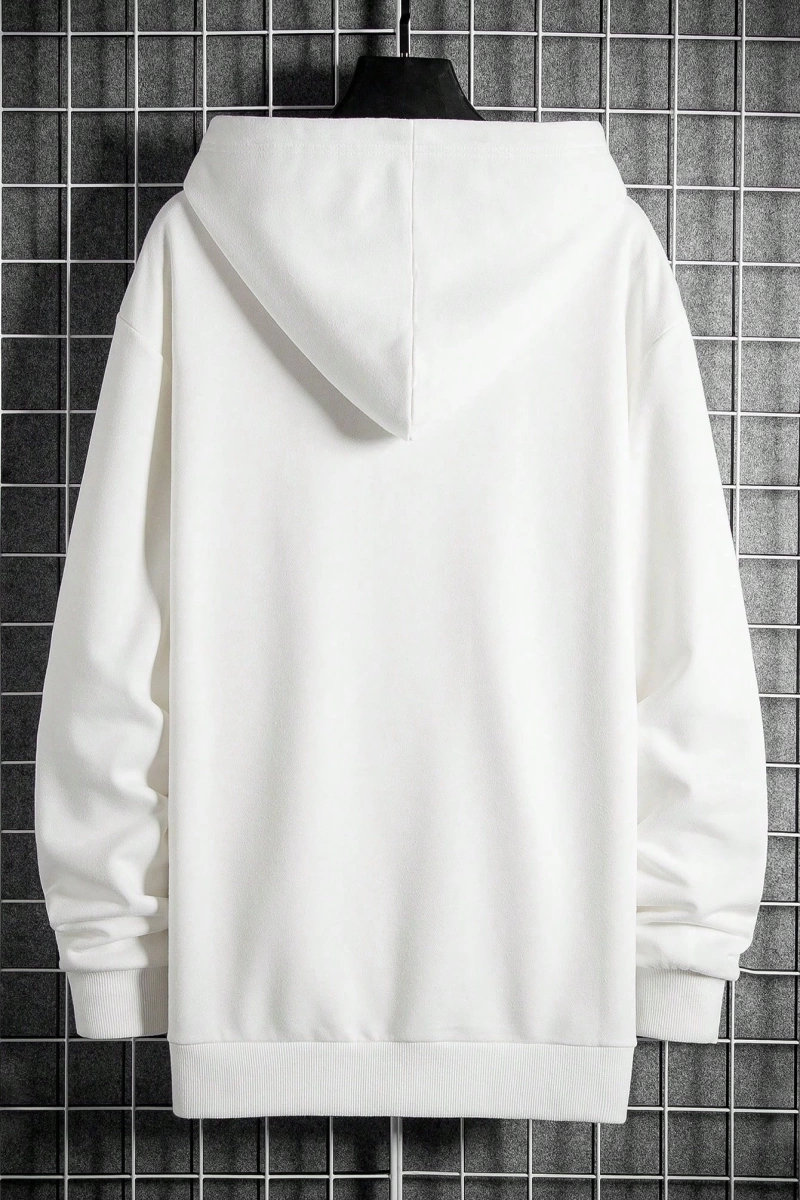 Erkek Günlük Harf Baskılı Kapüşonlu Sweatshirt Bağcıklı