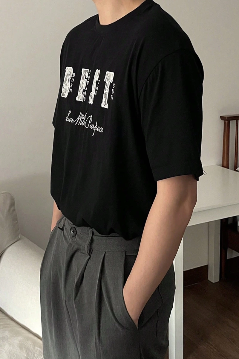 Erkek Günlük Harf Baskılı Kırmızı Tişört, Yaz