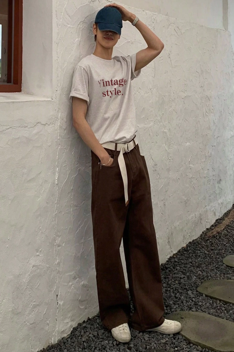 Erkek Günlük Mektup Baskılı Kısa Kollu Tişört, Yaz
