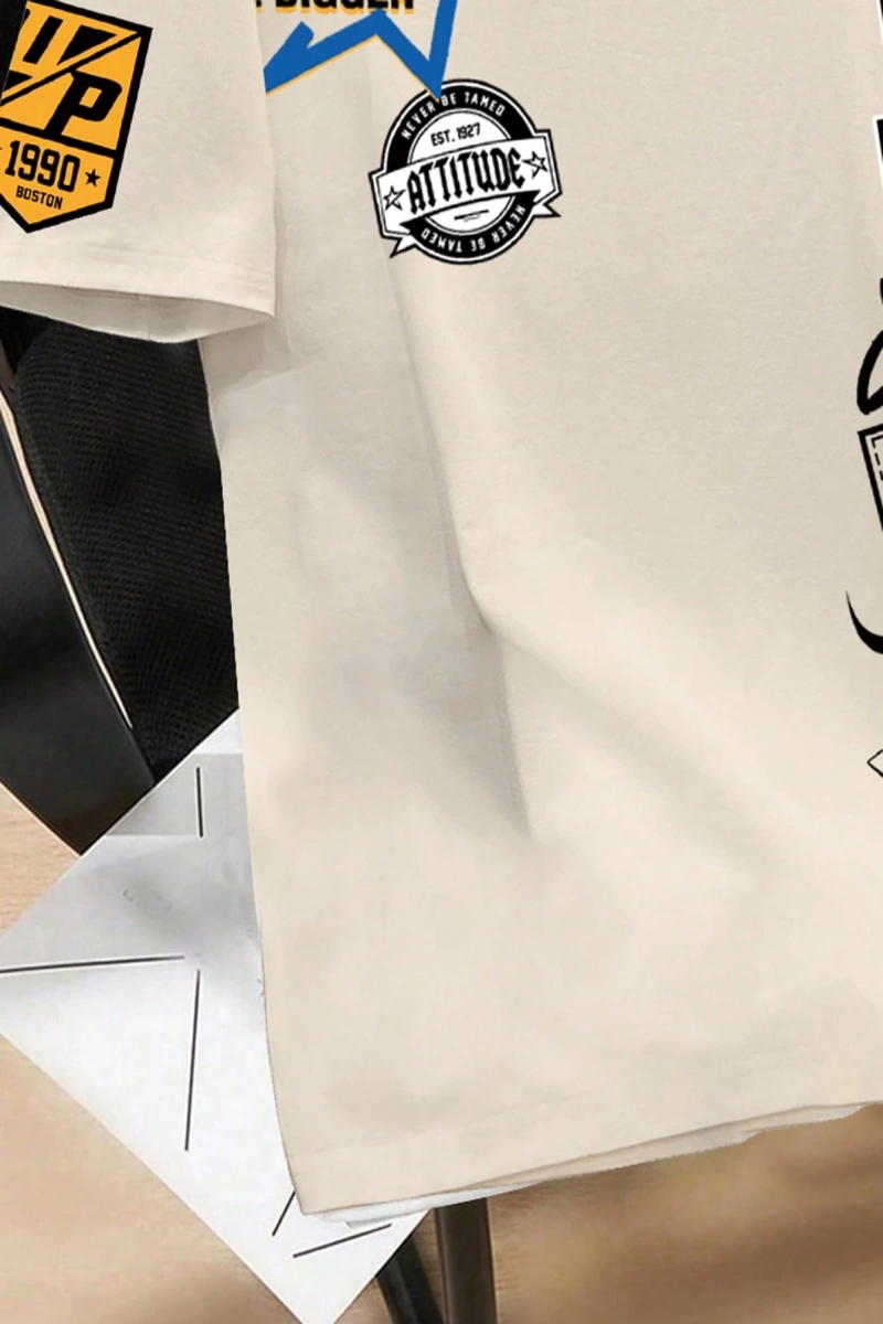 Erkek Günlük Mektup Baskılı Yuvarlak Yaka Kısa Kollu Tişört, Yaz