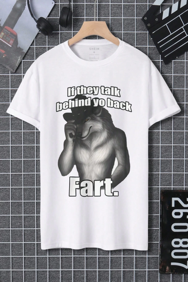 Erkek Günlük Slogan ve Kurt Baskılı Kısa Kollu Tişört Yaz İçin