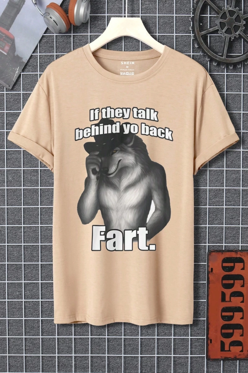 Erkek Günlük Slogan ve Kurt Baskılı Kısa Kollu Tişört Yaz İçin