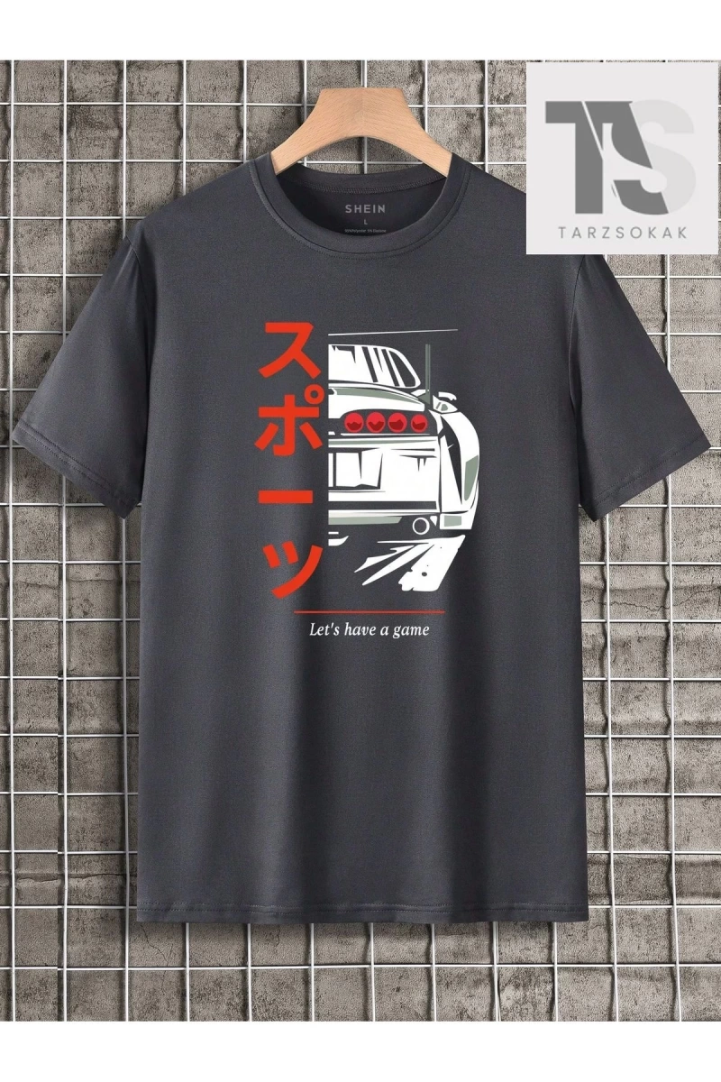 Erkek Harf Ve Araba Baskılı T-shirt