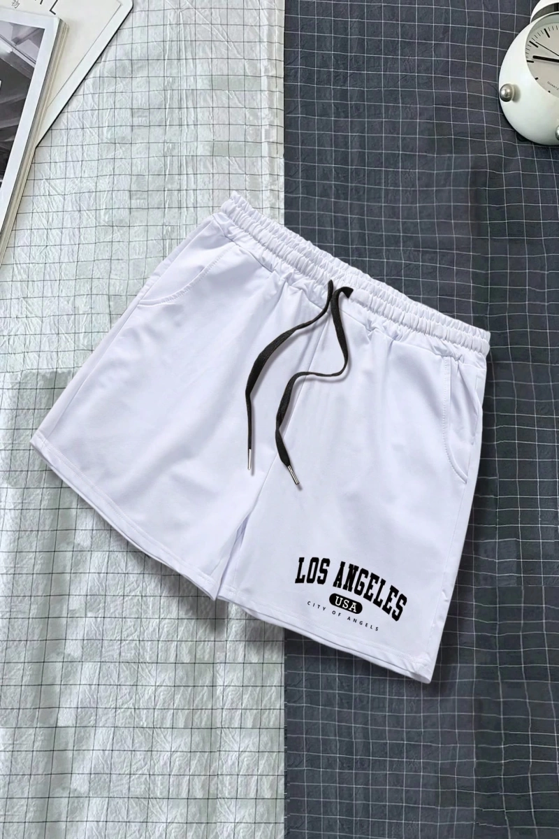 Erkek Harfli Grafik Bağcıklı Bel Şort Ter Los Angeles Egzersizi Baba Ve Be