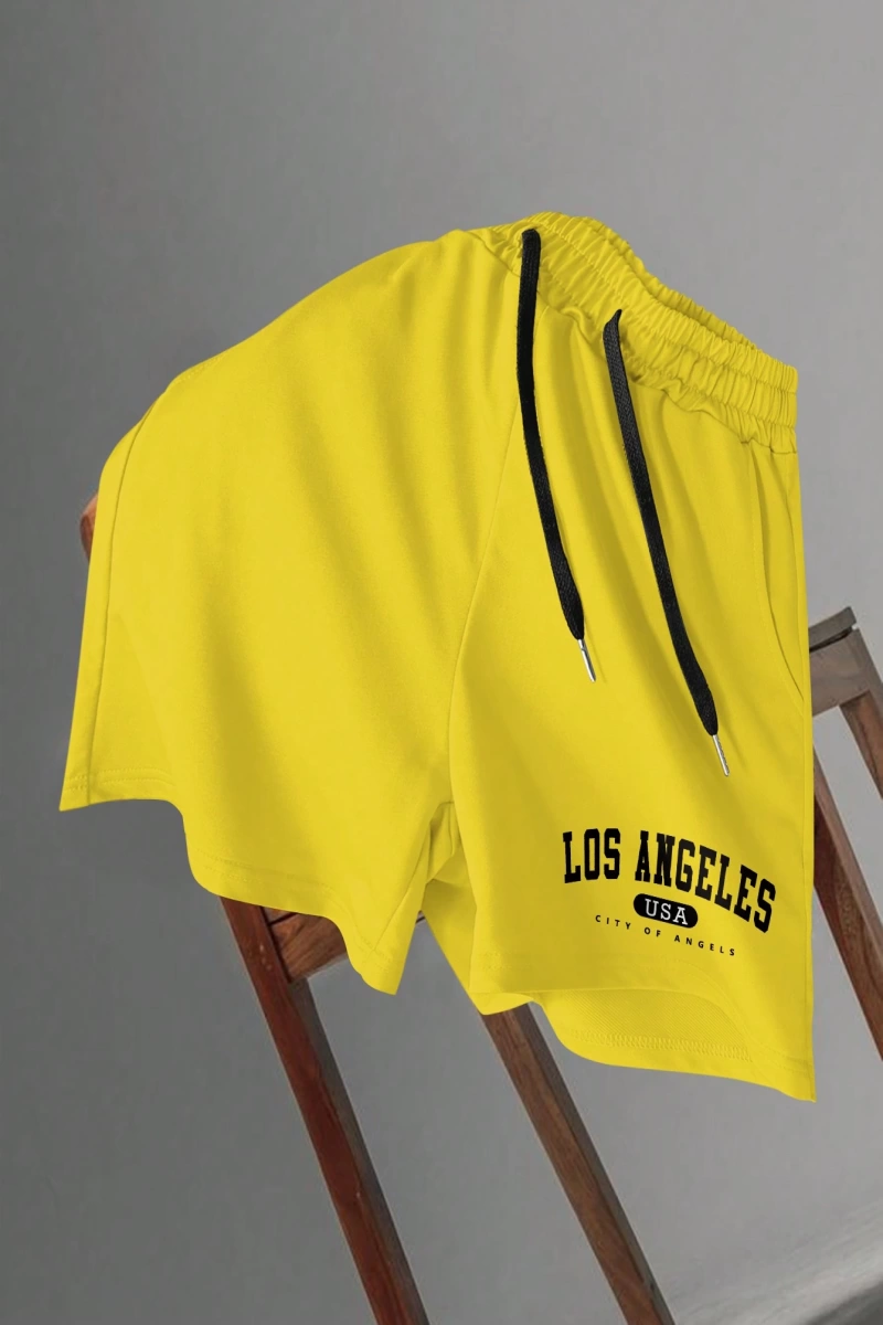 Erkek Harfli Grafik Bağcıklı Bel Şort Ter Los Angeles Egzersizi Baba Ve Be