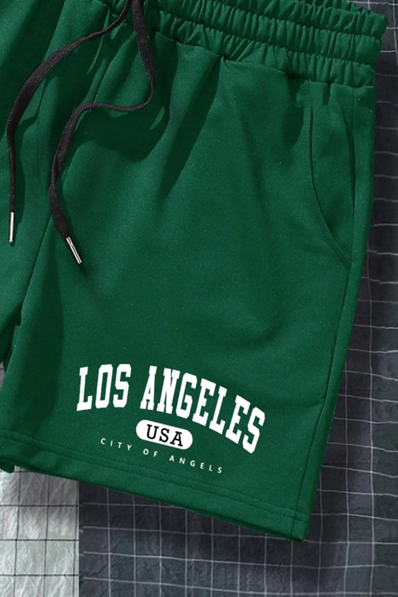 Erkek Harfli Grafik Bağcıklı Bel Şort Ter Los Angeles Egzersizi Baba Ve Be