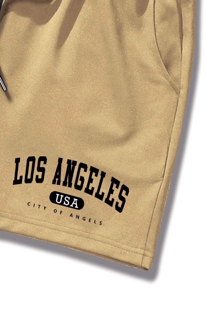 Erkek Harfli Grafik Bağcıklı Bel Şort Ter Los Angeles Egzersizi Baba Ve Be