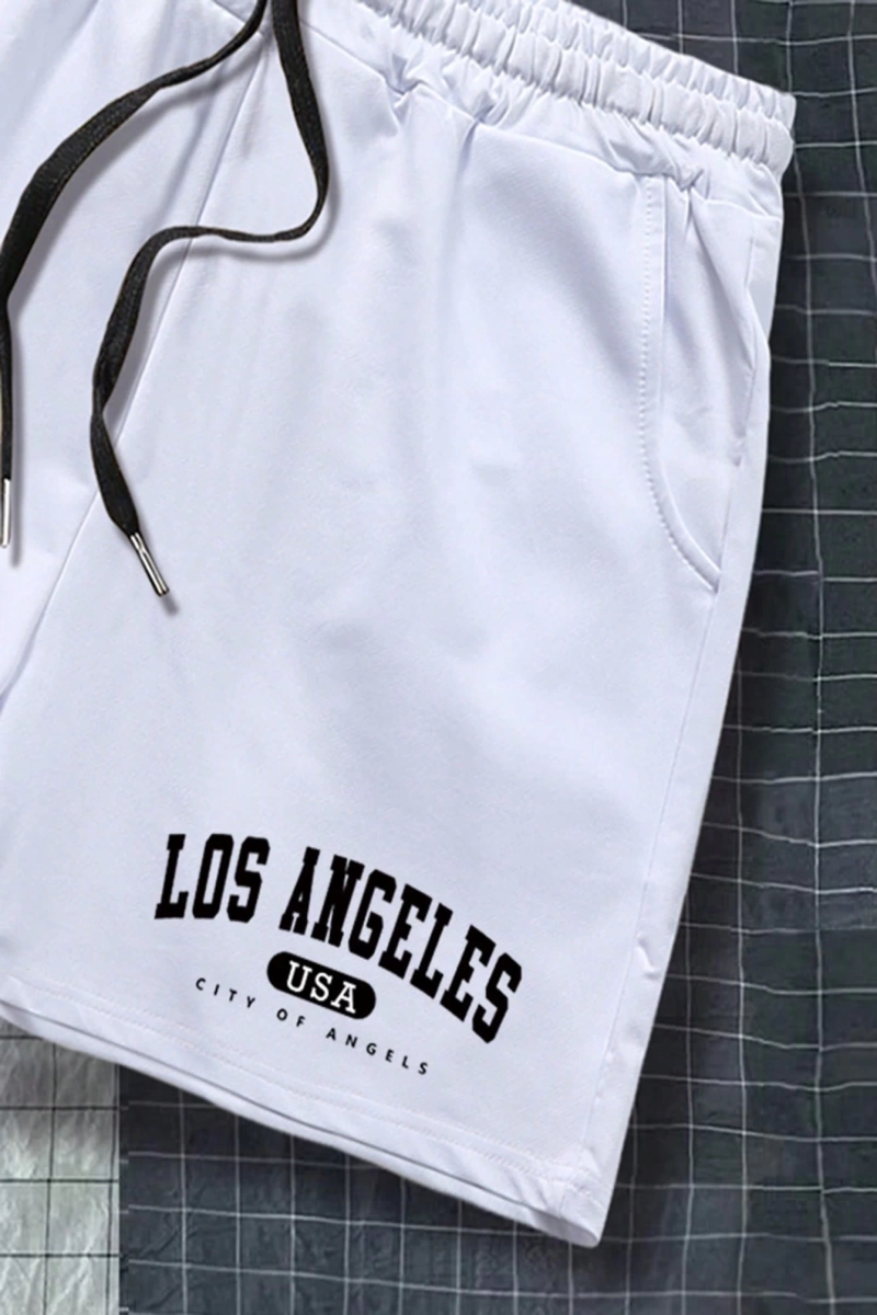 Erkek Harfli Grafik Bağcıklı Bel Şort Ter Los Angeles Egzersizi Baba Ve Be